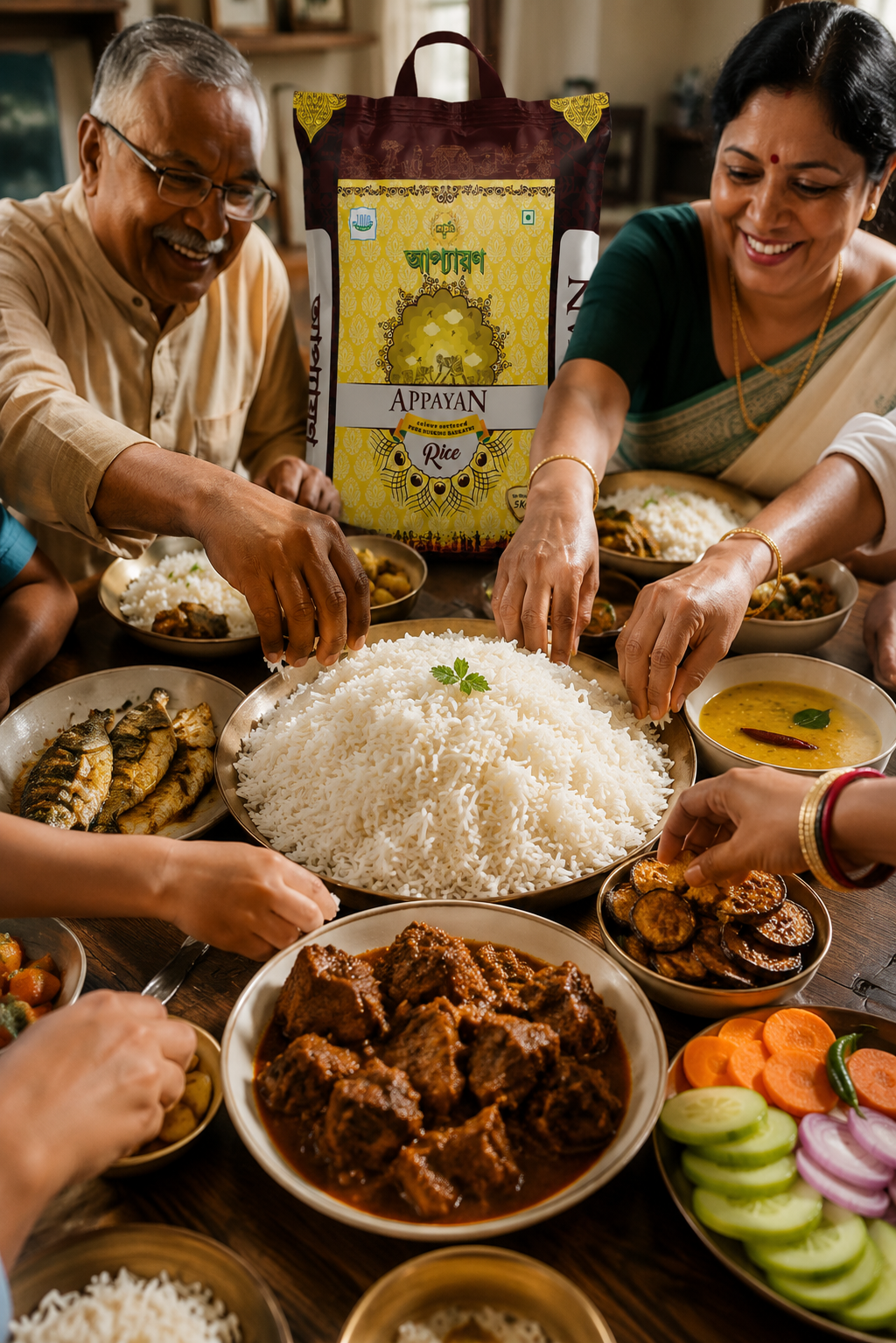 Family eating rice