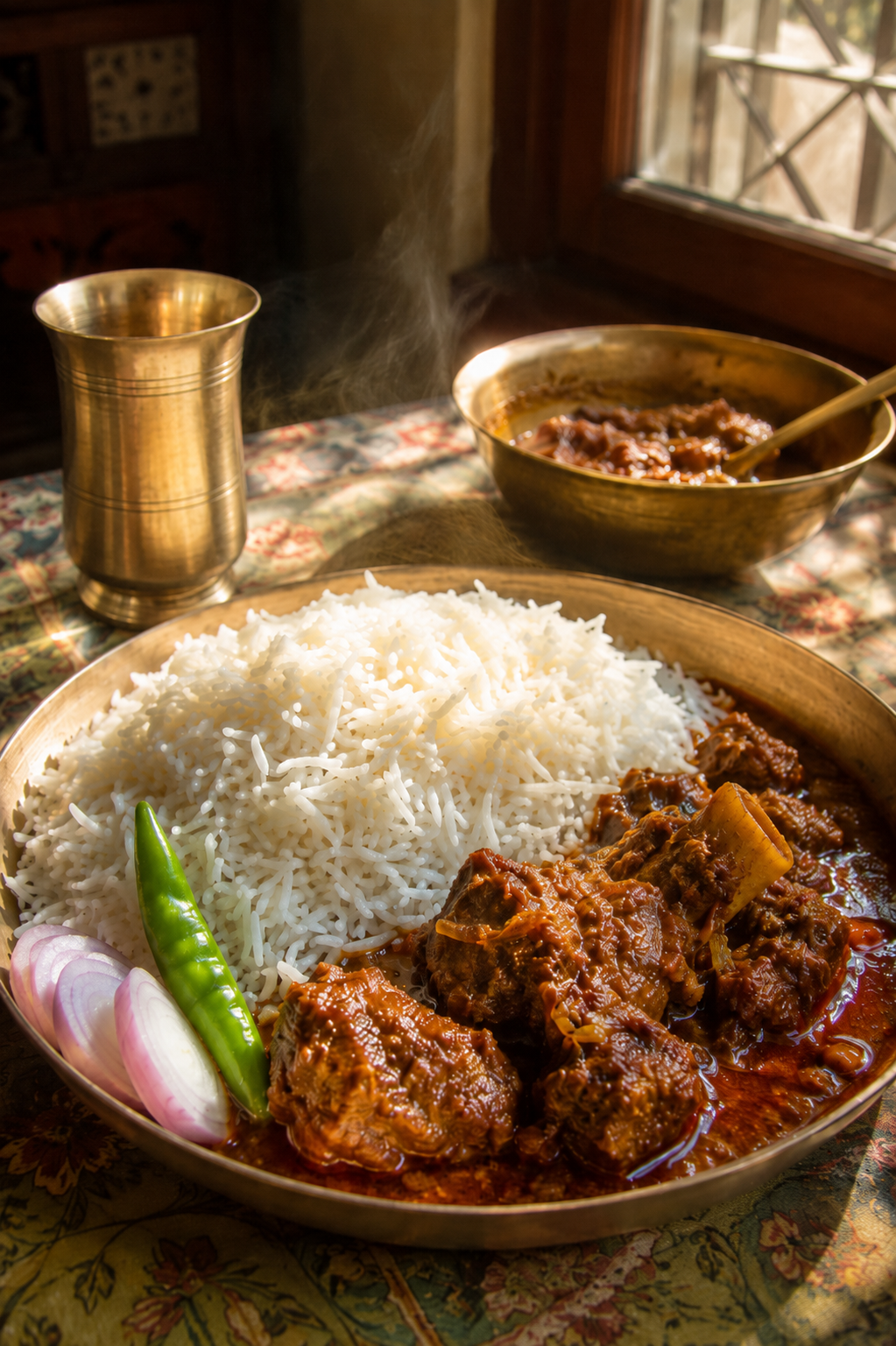 Rustic curry and rice still life