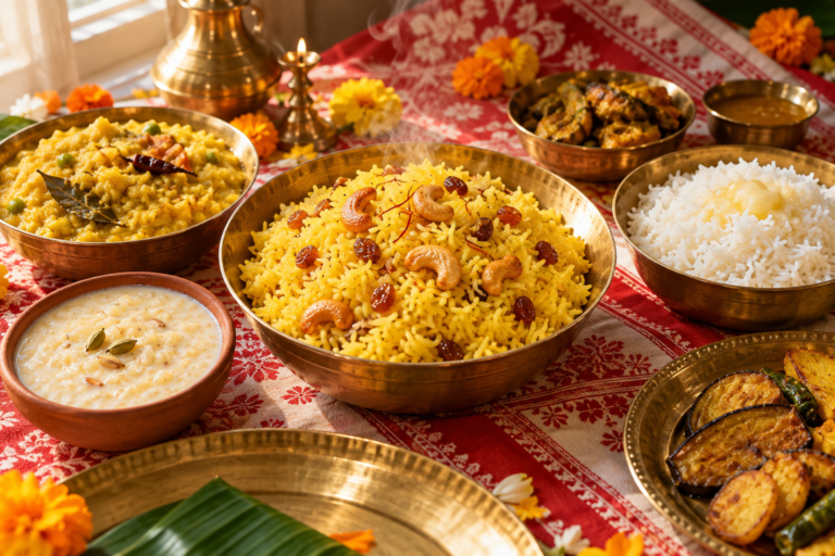 Festive-Bengali-Feast-with-Steaming-Pulao